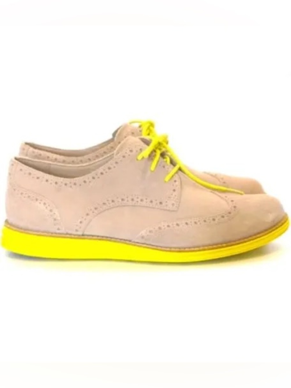 Cole Haan Lunargrand Wingtip Oxford Women’s Shoes Size 5.5 Suede w Yellow Sole - Picture 2 of 5